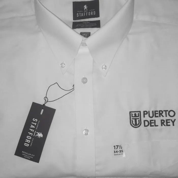 Camisa de vestir blanca Oxford, nueva con etiqueta, con el logo de una marina bordado