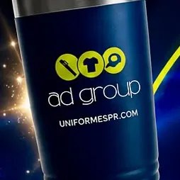 Termo azul marino con el logo de AD Group grabado